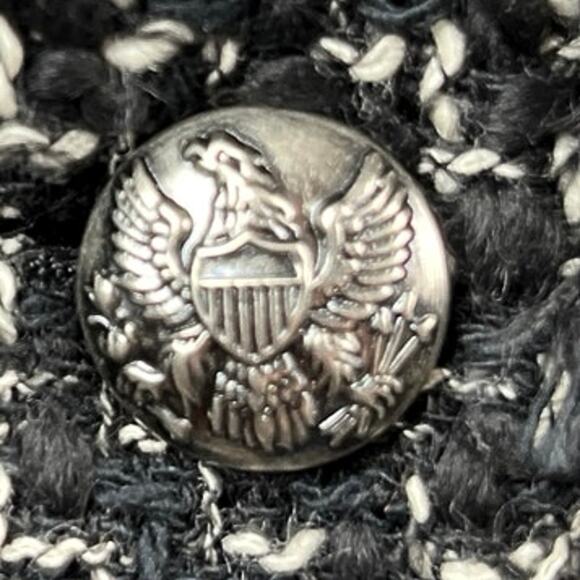 NEW Argent Black Classic Tweed Fringe Button Collar Blazer Coat Jacket Black 4 - Picture 5 of 6